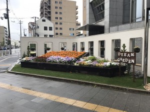 大阪　東大阪市　会社オフィス前の花の植え付け、ガーデン工事